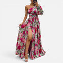One Shoulder Floral Maxi Dress with Side Split
