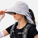 Sun Hat Wide Brim Ponytail Opening Adjustable Chin Strap