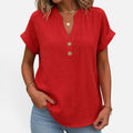 Button Detail V Neck Blouse