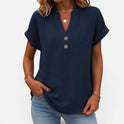 Button Detail V Neck Blouse