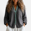 Button Front Linen Blend Blouse