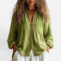 Button Front Linen Blend Blouse