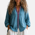 Button Front Linen Blend Blouse
