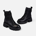 Orthopedic Ankle Boots Lace Up Chunky Sole Leather Look