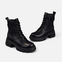 Orthopedic Ankle Boots Lace Up Chunky Sole Leather Look