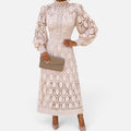 Midi Dress Lace High Neck Long Sleeve