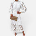 Midi Dress Lace High Neck Long Sleeve