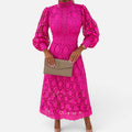 Midi Dress Lace High Neck Long Sleeve