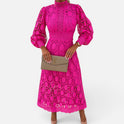 Midi Dress Lace High Neck Long Sleeve