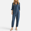 Jumpsuit Button Front Long Sleeve Collared