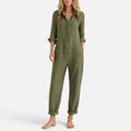 Jumpsuit Button Front Long Sleeve Collared
