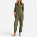 Jumpsuit Button Front Long Sleeve Collared