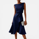 Midi Dress Ruffle Hem Sleeveless Round Neck