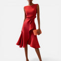 Midi Dress Ruffle Hem Sleeveless Round Neck