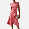 Midi Dress Ruffle Hem Sleeveless Round Neck