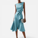 Midi Dress Ruffle Hem Sleeveless Round Neck