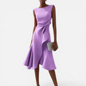 Midi Dress Ruffle Hem Sleeveless Round Neck