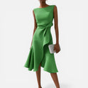 Midi Dress Ruffle Hem Sleeveless Round Neck