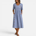 Striped Midi Dress with Button Detail