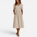 Striped Midi Dress with Button Detail