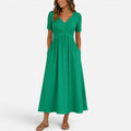 Maxi Dress Empire Waist V Neck Short Sleeve Dress