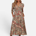 Floral Print Midi Dress With V Neck