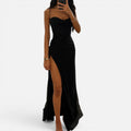 Maxi Dress Ruched High Slit Sweetheart Neck Spaghetti Strap Dress