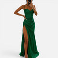 Maxi Dress Ruched High Slit Sweetheart Neck Spaghetti Strap Dress