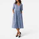 Midi Dress Striped Button Detail Short Sleeve