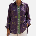 Button Front Long Sleeve Printed Collared Blouse