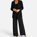 Pant Suit Sequin Open Front Long Sleeve Wide Leg