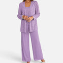 Pant Suit Sequin Open Front Long Sleeve Wide Leg