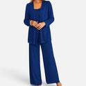 Pant Suit Sequin Open Front Long Sleeve Wide Leg