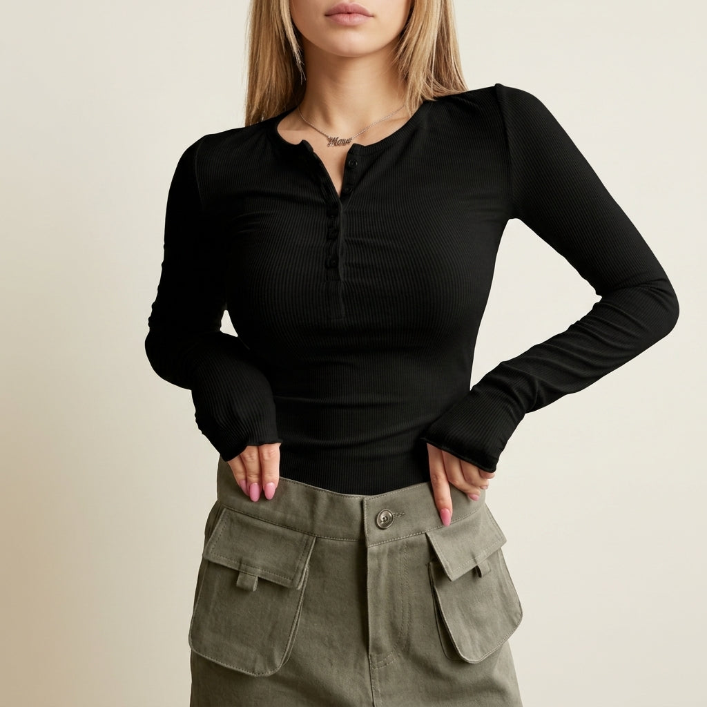 Cinque Terre Ribbed Henley Long-Sleeve Top 1