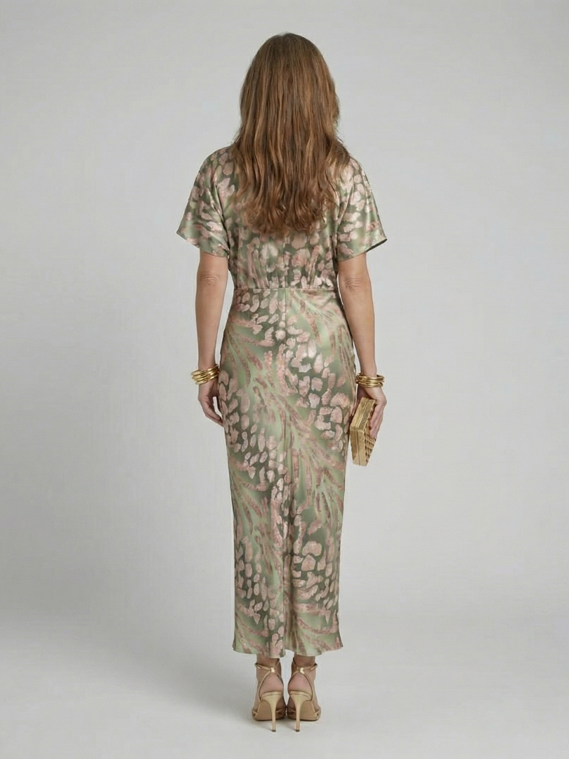 Coralie | Abstract Print V Neck Twist Waist Midi Dress 2