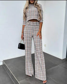 Cropped Top and Wide Leg Trousers Set with Long Sleeves for Women 8