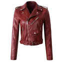 Women's Faux Leather Biker Jacket with Asymmetric Zip