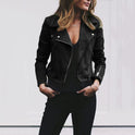 Women's Faux Leather Moto Jacket with Asymmetric Zip
