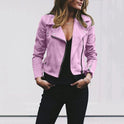 Women's Faux Leather Moto Jacket with Asymmetric Zip
