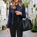 Women's Faux Leather Biker Jacket with Zip Front