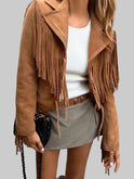 Women's Faux Suede Jacket – Fringe, Open Front