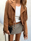 Women's Faux Suede Fringe Open Front Jacket