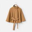 Women's Cape Jacket with High Collar and Belt