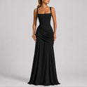Women's Ruched Maxi Dress with Square Neckline