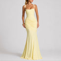 Women's Ruched Maxi Dress with Square Neckline