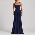 Women's Ruched Maxi Dress with Square Neckline