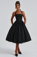 Women's Halter Midi Dress with Flared Skirt