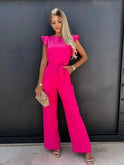 Women's Jumpsuit – Ruffle Sleeves, Tie Waist