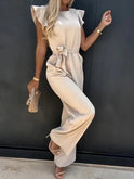 Women's Jumpsuit – Ruffle Sleeves, Tie Waist