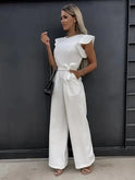 Women's Jumpsuit – Ruffle Sleeves, Tie Waist